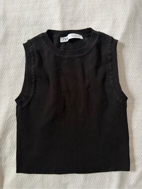 Zara Black Ribbed Sleeveless Knit Top